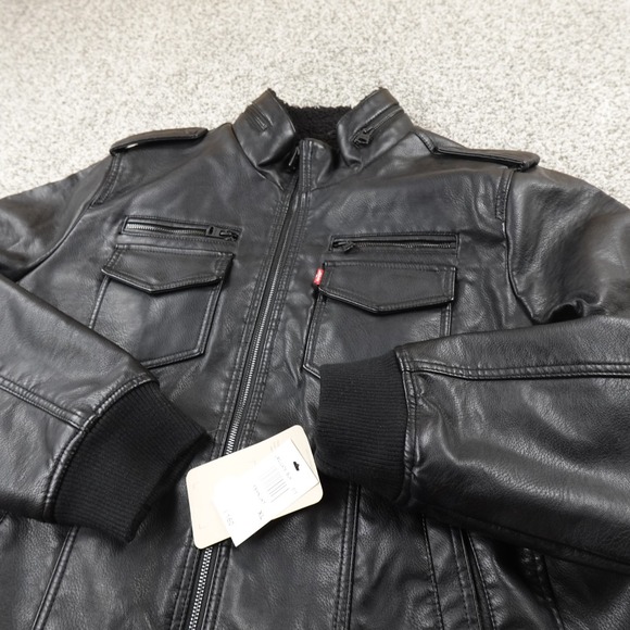 Levi's Other - NEW Levis Jacket Mens XL Black Faux Leather Sherpa Lined Zip Trucker Bomber Coat